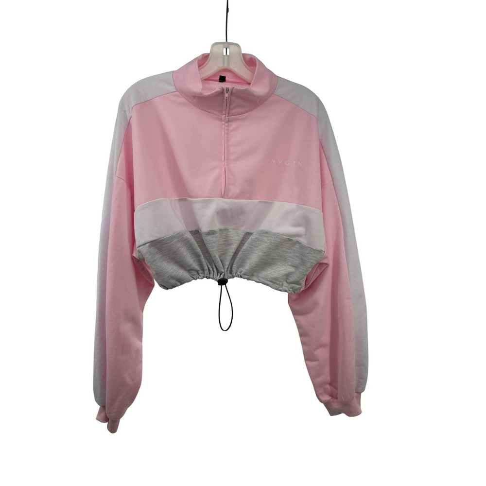 NVGTN Womens Pink Colorblock Cropped Quarter Zip Pullover Sweatshirt Size M